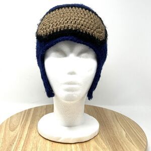 Hand Knit Blue Among Us Beanie With Ear Flaps